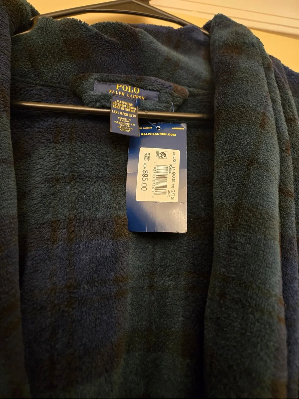 Polo by Ralph Lauren Dark Navy Plaid Hooded Bath Robe
